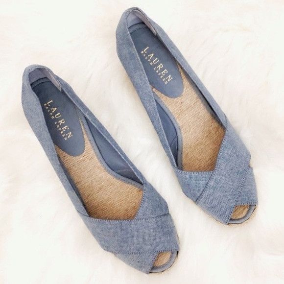 Ralph Lauren | Women’s chambray blue Cecilia criss cross open toe espadrille, 8 - Picture 13 of 16